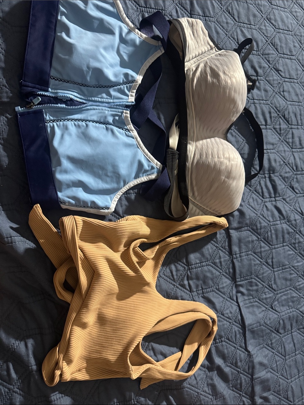 Victoria's Secret Light Blue, Beige & Mustard Ribbed Tops Trio